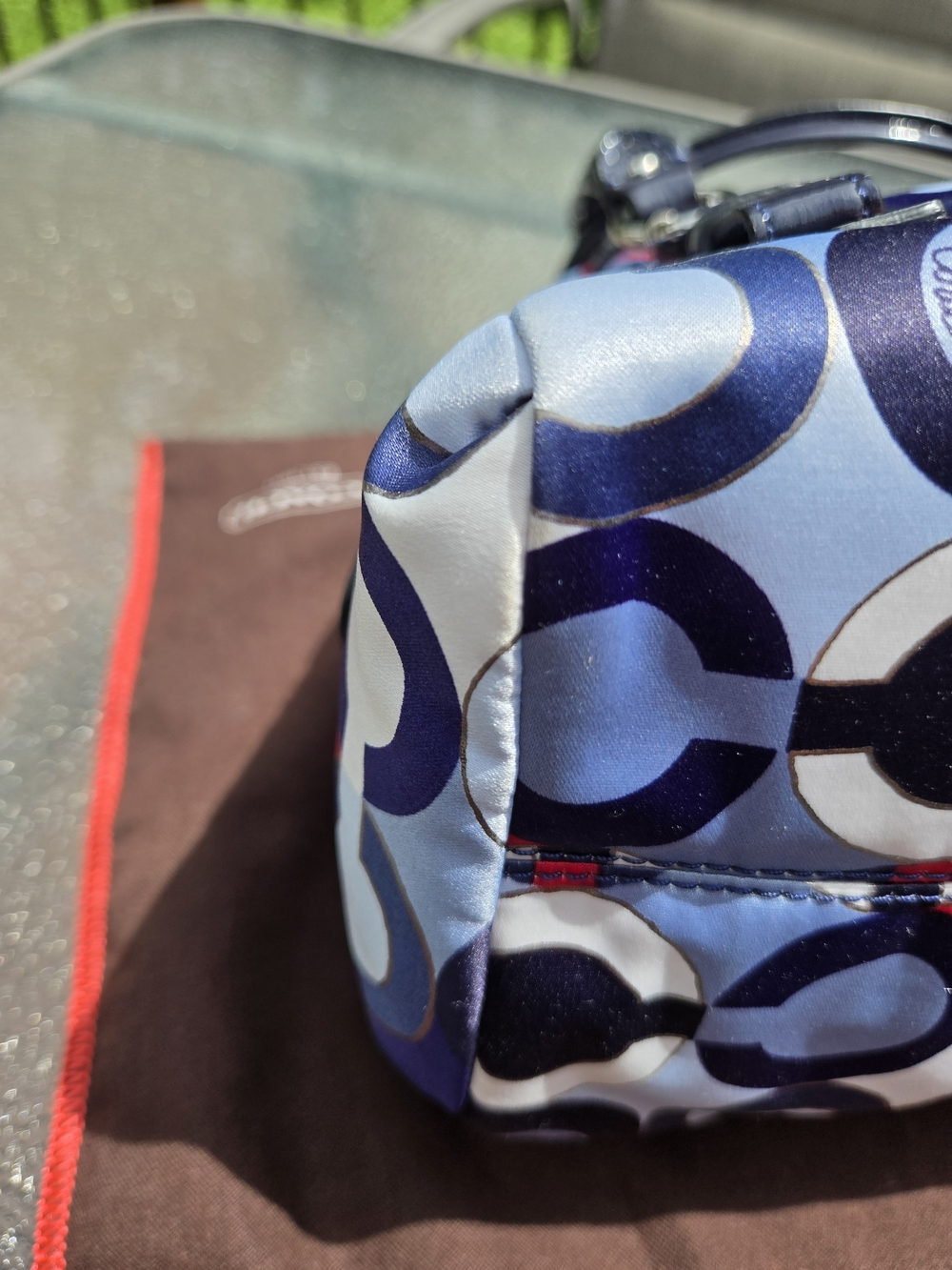 Coach Sateen Signature Circle Print Satchel - Navy, Red & White - Picture 7 of 9